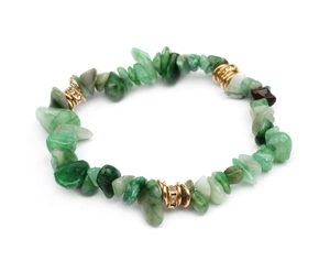 Detail of natural green stone beaded bracelet with sparkling gold rhinestone spacers