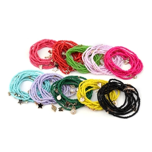 Colorful Miyuki Tila bead multilayer bracelet set with gold heart moon star charms