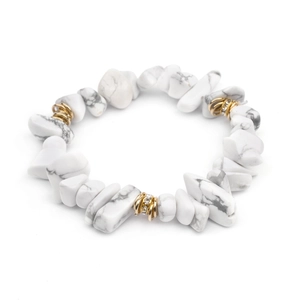 Natural howlite stone stretch bracelet with gold plated rhinestone rondelle spacers