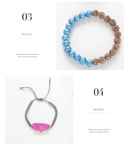 Detailansicht von rosa Druzy-Stein-Anhänger und blauem Perlenarmband-Set für Damen