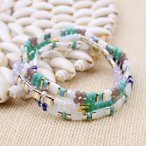 Conjunto de pulseras artesanales de cuentas Miyuki Tila turquesa y violeta boho