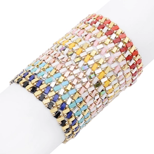 Colorful TILA bead woven bracelet set with rainbow enamel tiles and gold accents