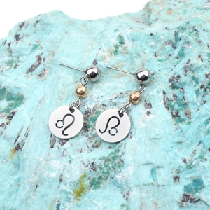 Boucles d'oreilles Lion en acier inoxydable bicolore avec clous argentés et pendentifs