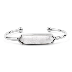 Bracciale Aperto Minimalista in Rame Con Pietra Druzy Naturale Esagonale Regolabile Oro Rosa Argento Gioielli Donna