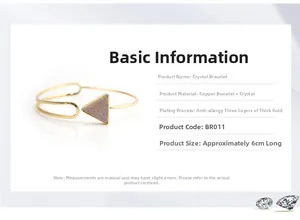 Detail view of gold crystal open cuff bracelet with dimensions and 6cm size label