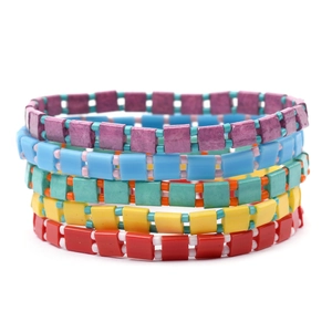 Bohemian Japanese Miyuki Tila Bead Bracelet For Women Men Geometric Tile Beads Handmade Woven Elastic Bangle Fashion Jewelry Gift