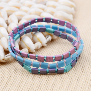 Three-piece set of purple and blue Tila bead woven bracelets with bohemian Miyuki styling