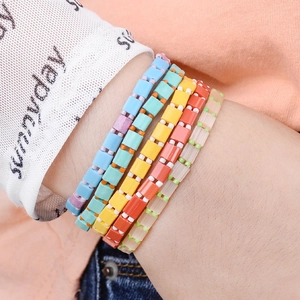 Five-piece set of colorful Tila bead woven bracelets for women in bright summer hues