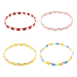 Handmade Miyuki Enamel Tila bead bracelets with colorful bohemian elastic tile designs