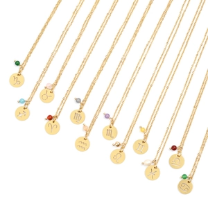 Collier Pendentif Zodiaque 12 Constellations en Acier Inoxydable pour Femme Plaqué Or Argent Bijoux Signe Étoile