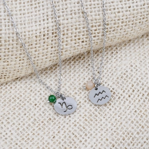 Colliers zodiaque en acier inoxydable argenté avec pendentifs Capricorne et Verseau