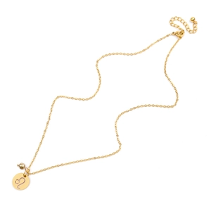Collier signe Lion en acier inoxydable doré avec chaîne réglable sur fond blanc pur