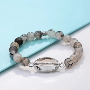 Naturstein-Armband aus Drachenader-Steinen mit ovalem Druzy-Kristall und Silberfassung