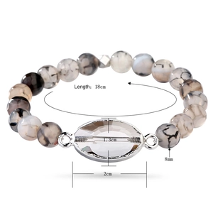 Drachenaderstein-Perlenarmband mit 8-mm-Grauperlen und einem 2 cm Kristall-Anhänger