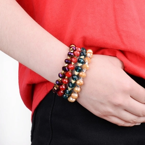 Boheems gefacetteerd kristallen kralen armbandenset met meerlagig elastisch ontwerp