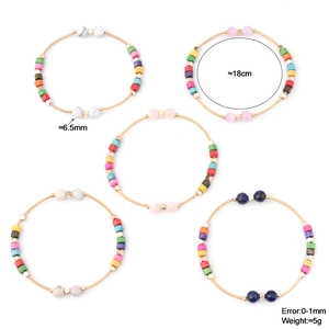 Set de pulseras bohemias de alambre dorado con piedras naturales y cuentas de colores
