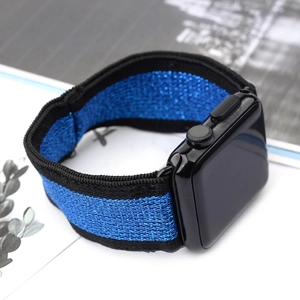 Elastic blue and black braided nylon strap compatible with Apple Watch smartwatch