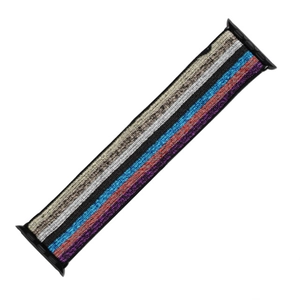 Close-up of elastic glitter nylon braided strap with multi-color stripes for Apple Watch