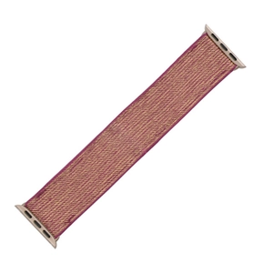 Close-up of elastic nylon braided watch band with gold and rose pink woven fibers