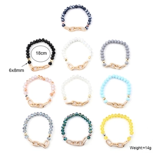 Set of 10 faceted crystal beaded bracelets in multi-color with gold chain links, 18cm length