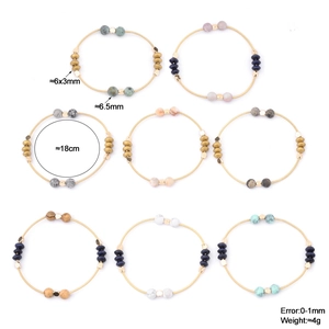 Set of 8 colorful natural stone beaded bracelets with golden metal spring coils