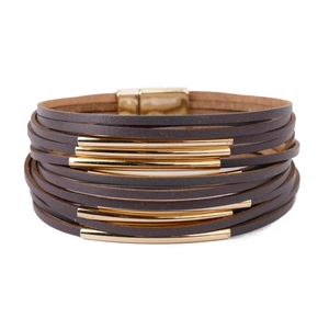 Bracciale Magnetico in Pelle PU Intrecciata Multistrato Per Uomo Donna Stile Boho Lega Tubo Braccialetto Avvolgente Gioielli Regalo