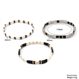Three-piece multi-layer Miyuki Tila beaded bracelet set with black and gold beads