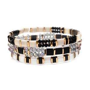 Bohemian Multi-layer Beaded Bracelet Set For Women Handmade Glass Tila Beads Rhinestone Elastic Bracelet Fashion Jewelry