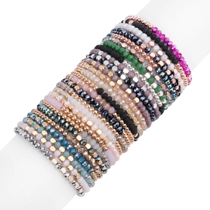 Bohemian Handmade Beaded Bracelet For Women Geometric Crystal Glass Hematite Acrylic Multi Color Fashion Jewelry Gift Elastic Hand Chain
