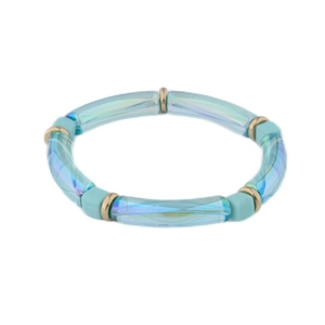 Chic acrylic curved tube beaded bracelet with iridescent AB finish and gold spacers