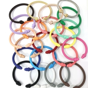 Matte colorful cable twisted wire bangles with screw end caps in multiple vibrant colors