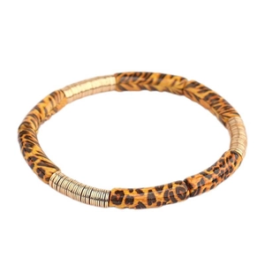Böhmisches Acryl-Armband mit Leopardenmuster und eleganten goldenen Metallring-Segmenten