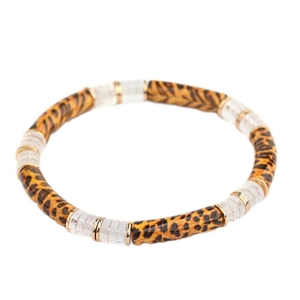 Schickes Acrylarmband mit Leopardenmuster, Goldperlen und transparenten Details