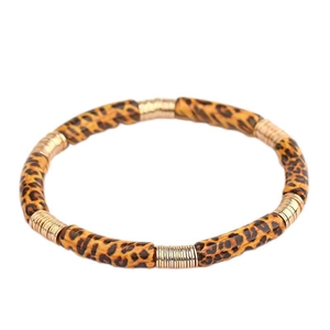 Mode-Armband mit Acryl-Leopardenmuster, gebogenen Röhren und goldenen Metallringen