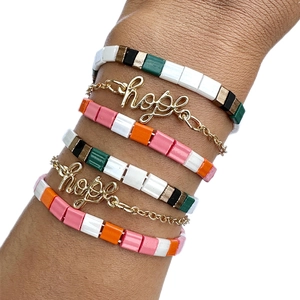 Bohemian Colorful Tila Bead Bracelet Enamel Alloy Hope Letter Pendant Multi-layer Geometric Jewelry For Women Gift