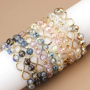 Gefacetteerde Glas Kristal Kralen Armband Met Gouden Oneindigheidssymbool Bedel Elastische Armband Mode Sieraden Voor Dames