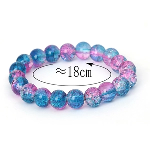 Bracciale di perle in vetro craquelé sfumato blu e rosa, circonferenza interna 18cm