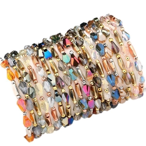 Bohemian Faceted Artificial Crystal Beaded Bracelet With Geometric Alloy Spacer Beads Fashion Jewelry For Women Gift