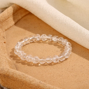 Bracciale minimalista da 8 mm in perle di vetro floreali e cristallo trasparente