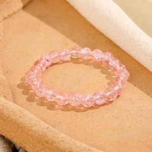 Bracciale da donna con perle di vetro da 8mm, sfumatura rosa ed effetto crackle