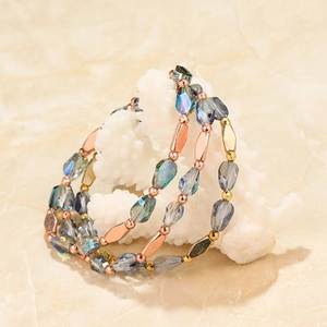 Three-layer bohemian beaded bracelet set with blue faceted crystal and gold metal beads