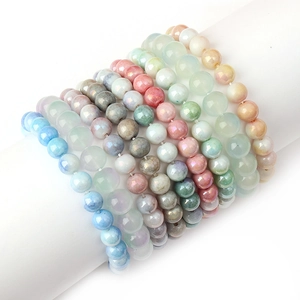 Bracelet en Perles de Verre Style Chinois Simple Couleur Unie Méditation Perles Rondes Élastique Bijoux de Main pour Femmes