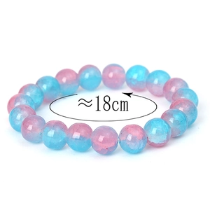 Bracelet perles 10mm dégradé bleu et rose translucide avec circonférence de 18cm
