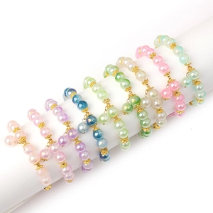 Traumhaftes Aurora Glasperlen Armband Für Damen Elegante Goldene Blumen Zwischenperlen Handgefertigter Elastischer Handschmuck Geschenk