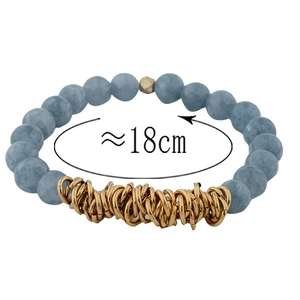 8mm blue natural stone beaded bracelet for women with gold rings, 18cm length
