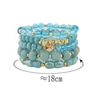 Böhmisches mehrlagiges Armband-Set mit blauen Kristallen und Holzperlen, 18 cm Länge
