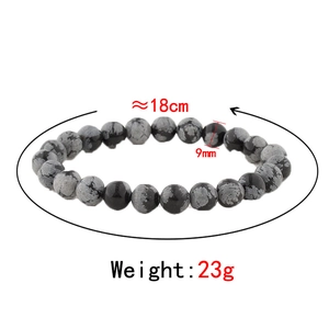 8mm snowflake obsidian stretch bracelet with natural black and white stone beads