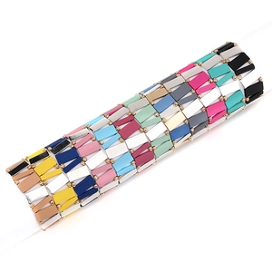 Handmade colorful Miyuki tile bead stretch bracelets set with geometric gold beads