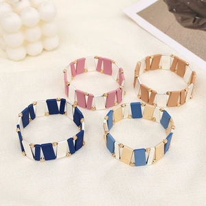Set of four colorful Miyuki handmade geometric square tile stretch bracelets for women