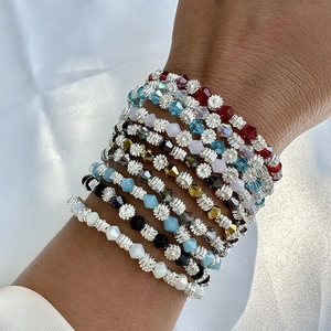 Bracelet Bohème Vintage Perles En Pierre Naturelle Et Cristal Artificiel Fleur Entretoises Métalliques Bracelet Élastique Femme